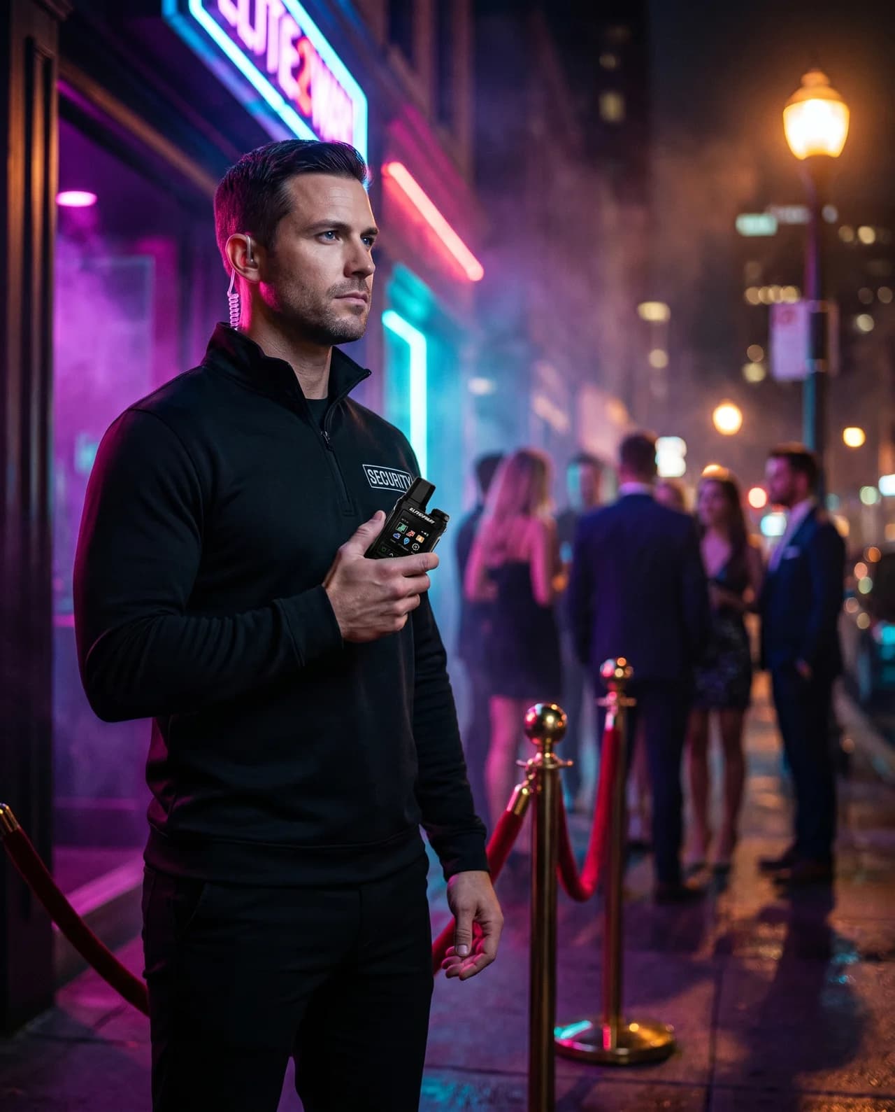 Operator using Elite2Way cellular push-to-talk radio in a nightclubs environment